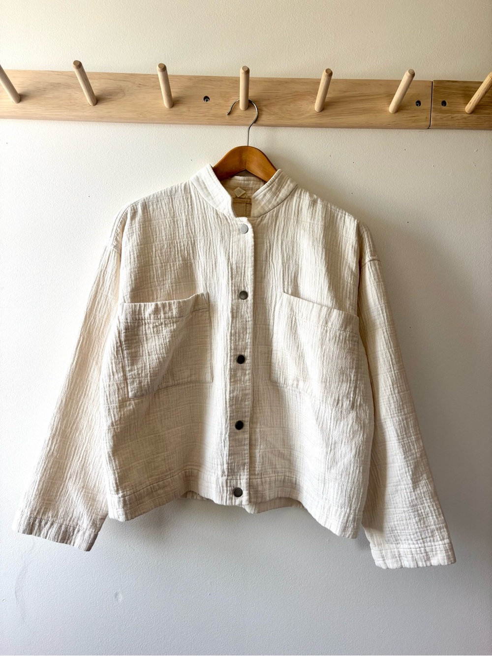 Eileen Fisher textured Cream Button-Front Cotton Jacket